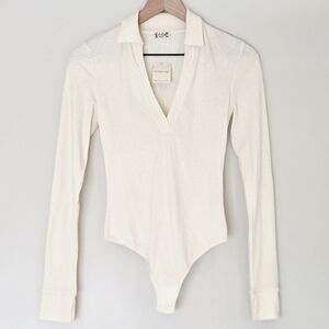 Free People Intimately Blanchette Ivory Ribbed Long Sleeve Bodysuit Womens Small
